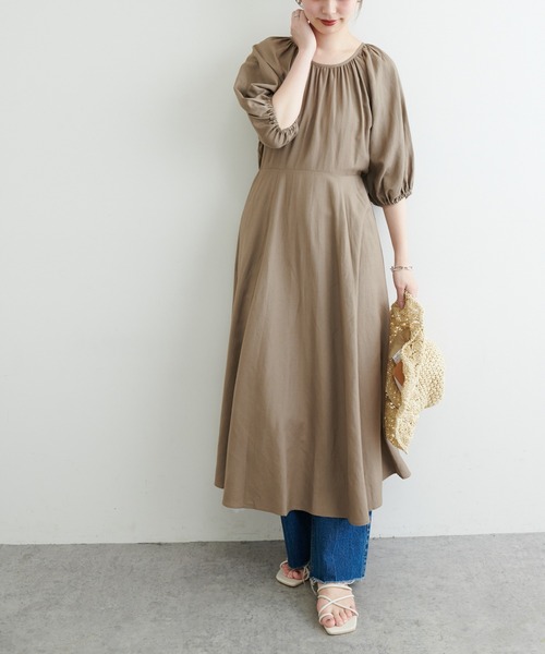 natural couture(ナチュラルクチュール)の「リネン混ねじりワンピース(ワンピース・レディース・モカ/ピンク/ブラック/グリーン・FREE)」の5枚目の写真