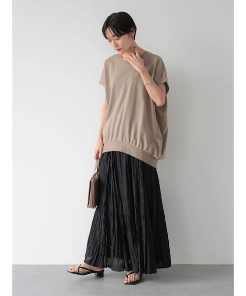 AMERICAN HOLIC(アメリカンホリック)の「ミニ裏毛フレンチスリーブコクーンカットプルオーバー(スウェット・レディース・チャコールグレー/アイボリー/モカ・M/L)」の14枚目の写真