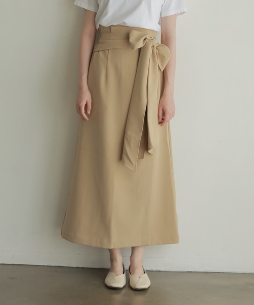 onetome（ワントゥーミー）の「ロングラップスカート（スカート・レディース・ベージュ/グリーン・FREE）」の10枚目の写真