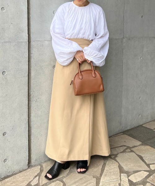 onetome（ワントゥーミー）の「ロングラップスカート（スカート・レディース・ベージュ/グリーン・FREE）」の5枚目の写真