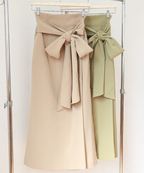 onetome（ワントゥーミー）の「ロングラップスカート（スカート・レディース・ベージュ/グリーン・FREE）」の8枚目の写真