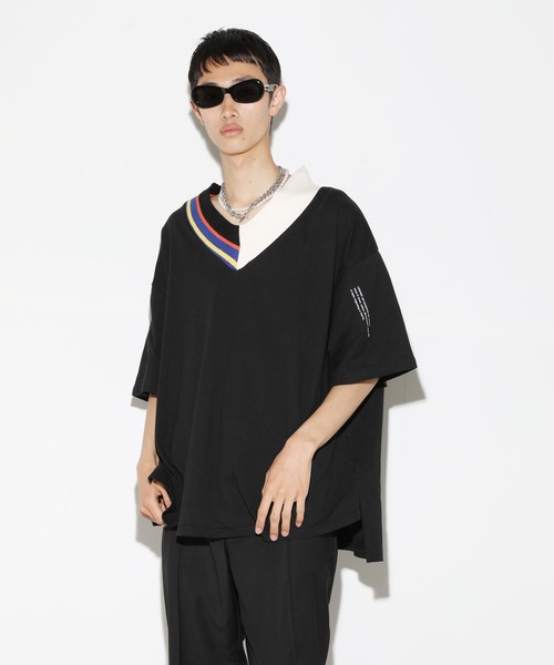 LEGENDA（レジェンダ）の「レジェンダ クレイジーパターン VネックTシャツ / LEGENDA Crazy Pattern V-Neck T-Shirt（Tシャツ/カットソー・レディース・ホワイト/ブラック・FREE）」の2枚目の写真