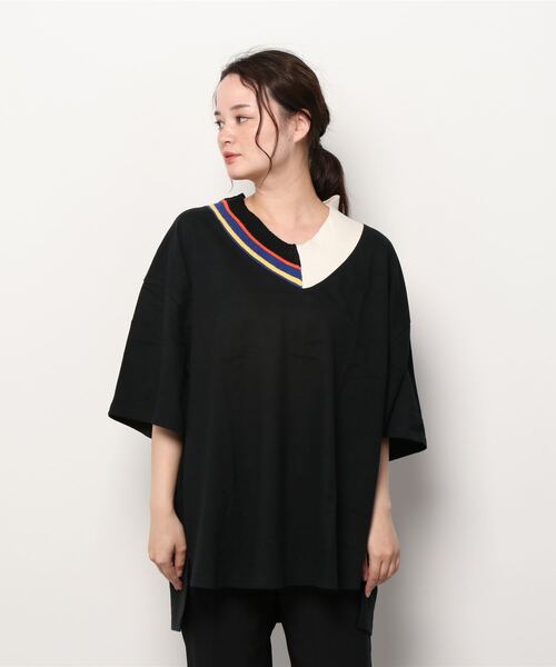 LEGENDA（レジェンダ）の「レジェンダ クレイジーパターン VネックTシャツ / LEGENDA Crazy Pattern V-Neck T-Shirt（Tシャツ/カットソー・レディース・ホワイト/ブラック・FREE）」の13枚目の写真