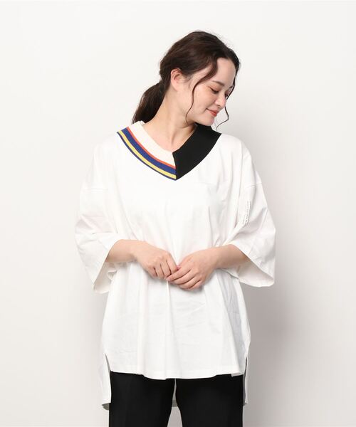 LEGENDA（レジェンダ）の「レジェンダ クレイジーパターン VネックTシャツ / LEGENDA Crazy Pattern V-Neck T-Shirt（Tシャツ/カットソー・レディース・ホワイト/ブラック・FREE）」の20枚目の写真