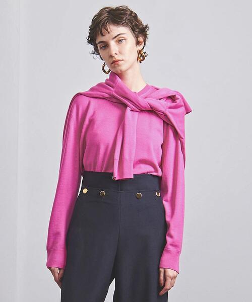 UNITED ARROWS(ユナイテッドアローズ)の「<UNITED ARROWS>クルーネック ロングスリーブニット G(ニット/セーター・レディース・ネイビー/ピンク・フリー)」の1枚目の写真