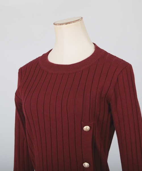 Julia Boutique（ジュリアブティック）の「金ボタン付きリブニットタイトワンピース/21656（ワンピース・レディース・ブラック/ボルドー/モカ・ONE）」の7枚目の写真