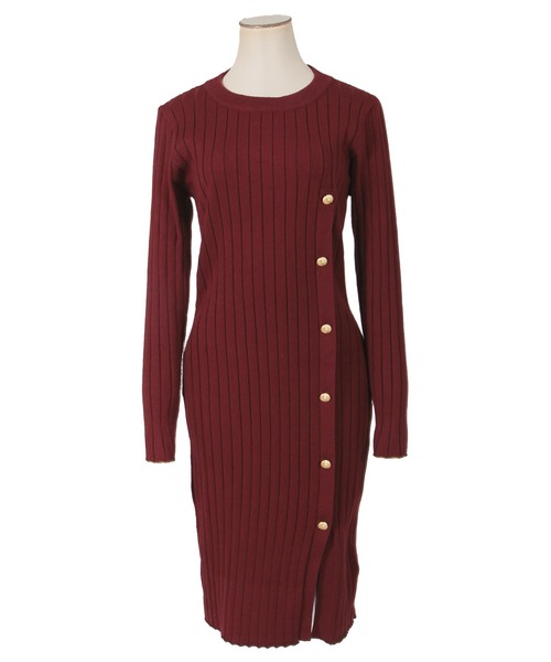 Julia Boutique（ジュリアブティック）の「金ボタン付きリブニットタイトワンピース/21656（ワンピース・レディース・ブラック/ボルドー/モカ・ONE）」の19枚目の写真