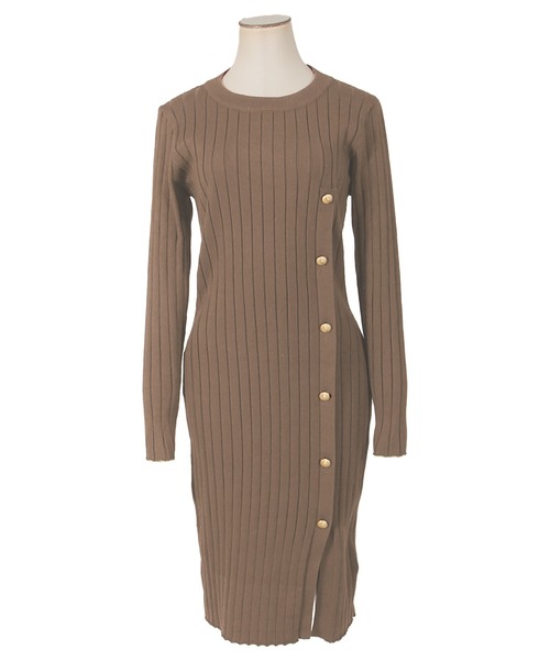 Julia Boutique（ジュリアブティック）の「金ボタン付きリブニットタイトワンピース/21656（ワンピース・レディース・ブラック/ボルドー/モカ・ONE）」の13枚目の写真