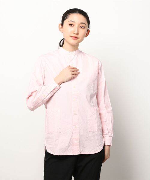 Yarmo(ヤーモ)の「YARMO/ヤーモ バンデッドカラーシャツ BANDED COLLAR SHIRT(シャツ/ブラウス・レディース・ホワイト/ピンク・S)」の2枚目の写真