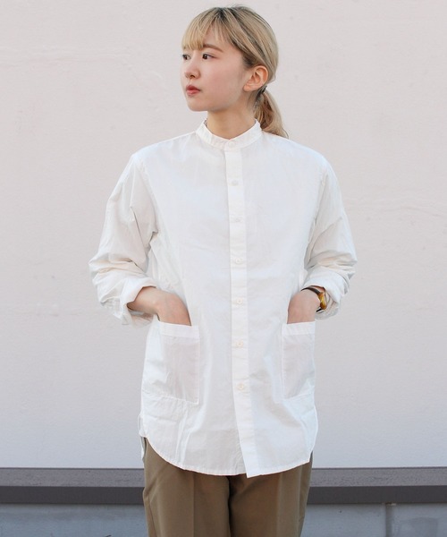 Yarmo(ヤーモ)の「YARMO/ヤーモ バンデッドカラーシャツ BANDED COLLAR SHIRT(シャツ/ブラウス・レディース・ホワイト/ピンク・S)」の5枚目の写真