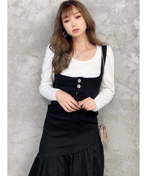 GYDA(ジェイダ)の「サイドスリットマーメイドデニム ジャンスカ(ジャンパースカート・レディース・ブラック/ブルー・SMALL/MEDIUM)」の3枚目の写真