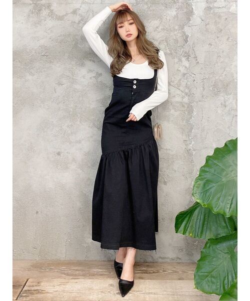 GYDA(ジェイダ)の「サイドスリットマーメイドデニム ジャンスカ(ジャンパースカート・レディース・ブラック/ブルー・SMALL/MEDIUM)」の6枚目の写真