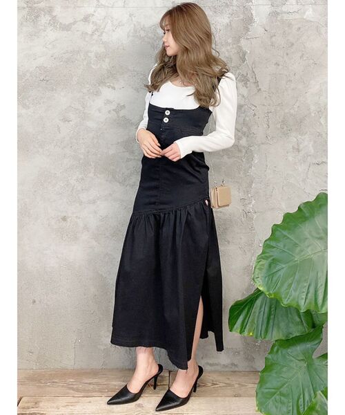 GYDA(ジェイダ)の「サイドスリットマーメイドデニム ジャンスカ(ジャンパースカート・レディース・ブラック/ブルー・SMALL/MEDIUM)」の8枚目の写真