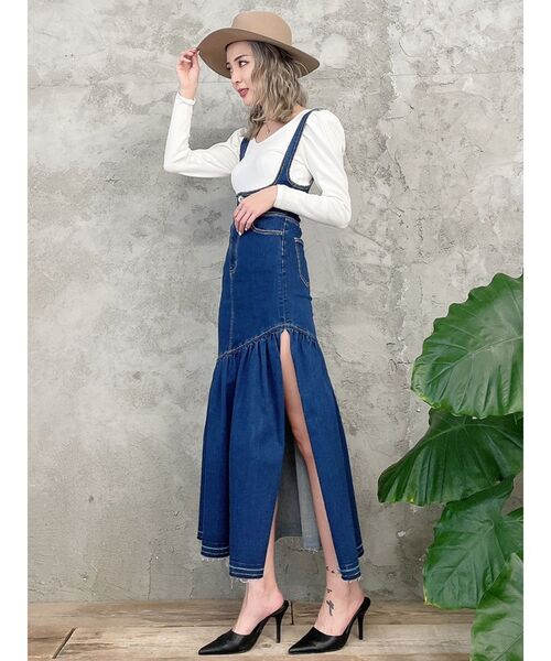 GYDA(ジェイダ)の「サイドスリットマーメイドデニム ジャンスカ(ジャンパースカート・レディース・ブラック/ブルー・SMALL/MEDIUM)」の10枚目の写真