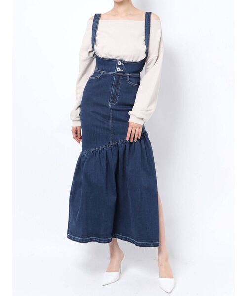 GYDA(ジェイダ)の「サイドスリットマーメイドデニム ジャンスカ(ジャンパースカート・レディース・ブラック/ブルー・SMALL/MEDIUM)」の19枚目の写真