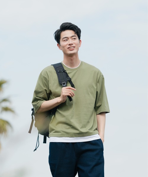 Blue Standard （ブルースタンダード）の「【BLUE STANDARD/ブルースタンダード】汗染みの目立ちにくいTシャツ ZEROSTAIN フェイクレイヤード　ビッグシルエットＴシャツ（Tシャツ/カットソー・メンズ・オリーブ/ベージュ/チャコールグレー/ブルー/ブラック/ネイビー/ホワイト・X-LARGE/MEDIUM/LARGE）」の20枚目の写真