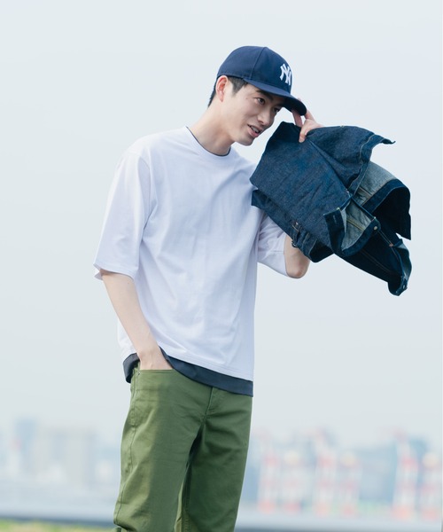 Blue Standard （ブルースタンダード）の「【BLUE STANDARD/ブルースタンダード】汗染みの目立ちにくいTシャツ ZEROSTAIN フェイクレイヤード　ビッグシルエットＴシャツ（Tシャツ/カットソー・メンズ・オリーブ/ベージュ/チャコールグレー/ブルー/ブラック/ネイビー/ホワイト・X-LARGE/MEDIUM/LARGE）」の10枚目の写真