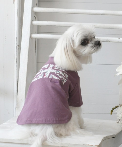 LAURA ASHLEY(ローラアシュレイ)の「LAURA ASHLEY/ユニオンプリントハイネックTシャツ(ペットウェア・レディース・ホワイト/パープル・2XS/XS/S/L/M/2M/2L)」の1枚目の写真