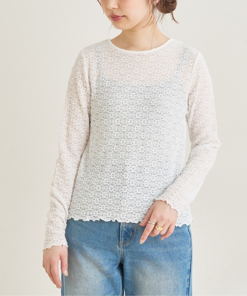 natural couture（ナチュラルクチュール）の「素材感で魅せる！ぽこぽこフラワーカットレーストップス（Tシャツ/カットソー・レディース・オフホワイト/ブラック/サックスブルー・FREE）」の13枚目の写真