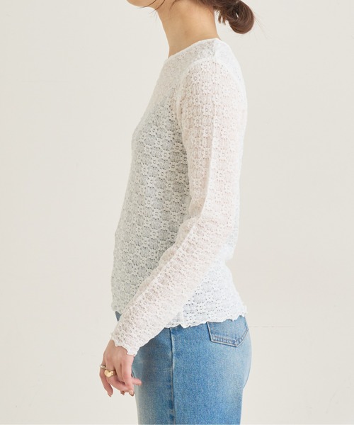 natural couture（ナチュラルクチュール）の「素材感で魅せる！ぽこぽこフラワーカットレーストップス（Tシャツ/カットソー・レディース・オフホワイト/ブラック/サックスブルー・FREE）」の19枚目の写真