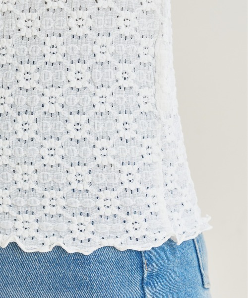 natural couture（ナチュラルクチュール）の「素材感で魅せる！ぽこぽこフラワーカットレーストップス（Tシャツ/カットソー・レディース・オフホワイト/ブラック/サックスブルー・FREE）」の11枚目の写真