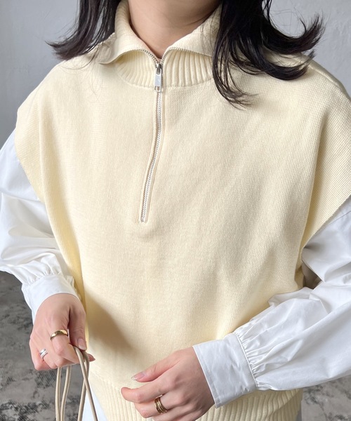 LIAN(リアン)の「ハーフジップベスト(ベスト・レディース・ブラック/ベージュ/オフホワイト・FREE)」の5枚目の写真