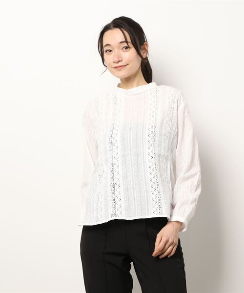 Samansa Mos2(サマンサ モスモス)の「レースピンタックブラウス(シャツ/ブラウス・レディース・ブラック/オフホワイト・フリ-)」の5枚目の写真