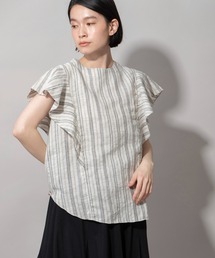 Munich | リネントップクオーターボーダーラッフルトップス(シャツ/ブラウス)