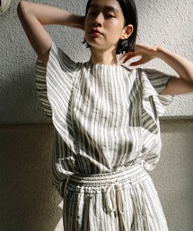Munich | リネントップクオーターボーダーラッフルトップス(シャツ/ブラウス)