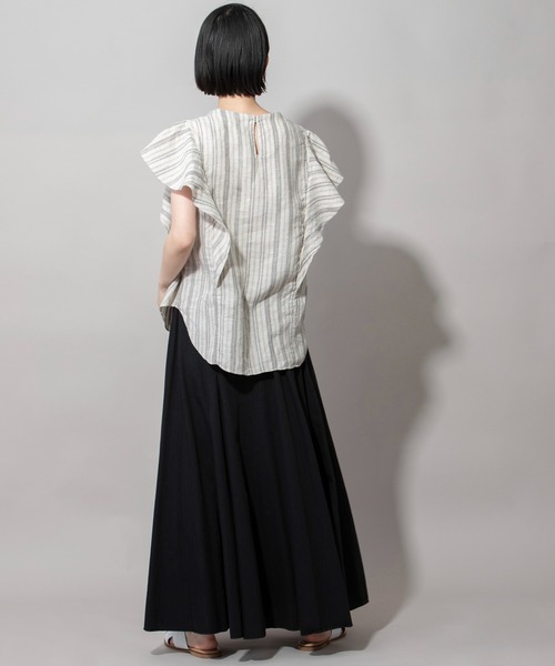 Munich（ミューニック）の「リネントップクオーターボーダーラッフルトップス（シャツ/ブラウス・レディース・ナチュラル/ブラック/ライトグリーン・FREE）」の19枚目の写真