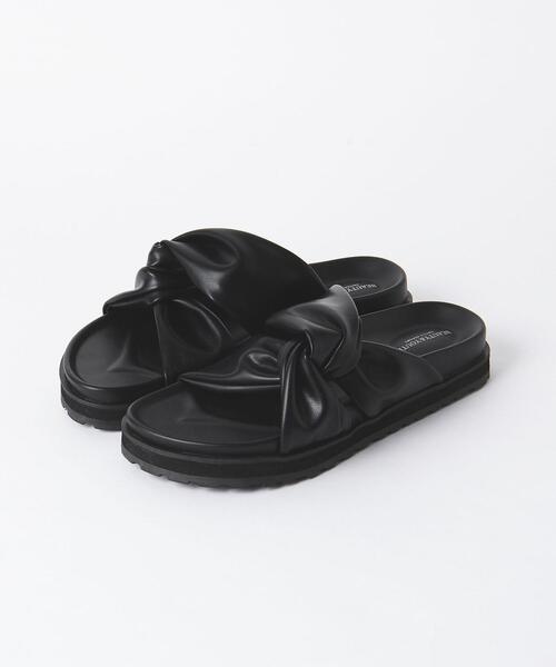 BEAUTY&YOUTH 黒 リボン付きサンダル BEAUTY&YOUTH ビックタイ リボン