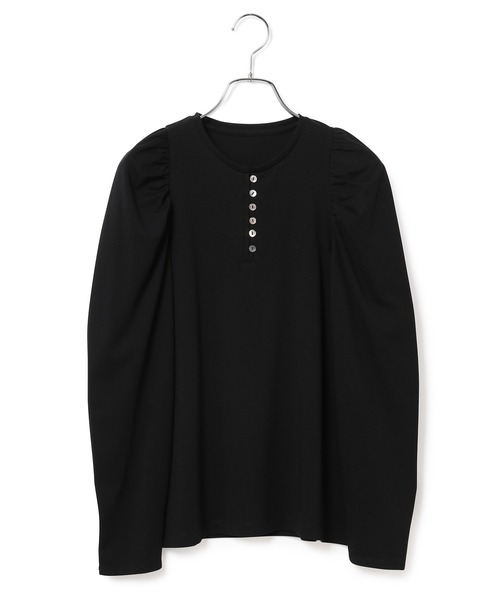 ADAM ET ROPE'(アダムエロペ)の「【一部直営店舗・WEB限定】フロントボタンパフスリーブTEE(Tシャツ/カットソー・レディース・ホワイト/ブラック/ブラック系その他・FREE)」の4枚目の写真
