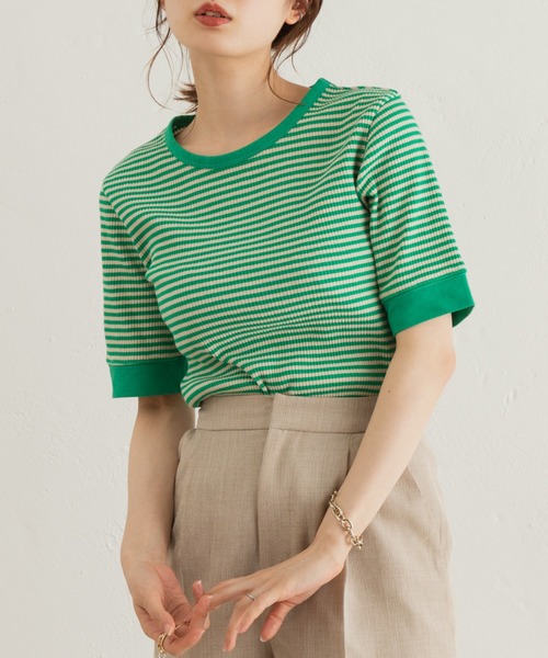 Kastane - kastane ボーダーワッフルカットソー Kastane（カスタネ）の「ボーダーBACKあきロンT（Tシャツ