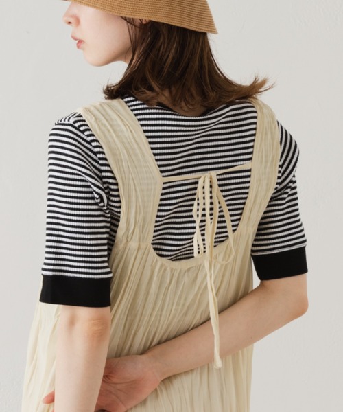 Kastane（カスタネ）の「【WEB限定】三角テレコリンガーボーダーTEE（Tシャツ/カットソー・レディース・ブラック/グリーン/ピンク・FREE）」の2枚目の写真