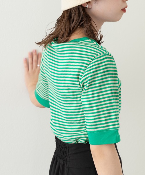 Kastane（カスタネ）の「【WEB限定】三角テレコリンガーボーダーTEE（Tシャツ/カットソー・レディース・ブラック/グリーン/ピンク・FREE）」の18枚目の写真