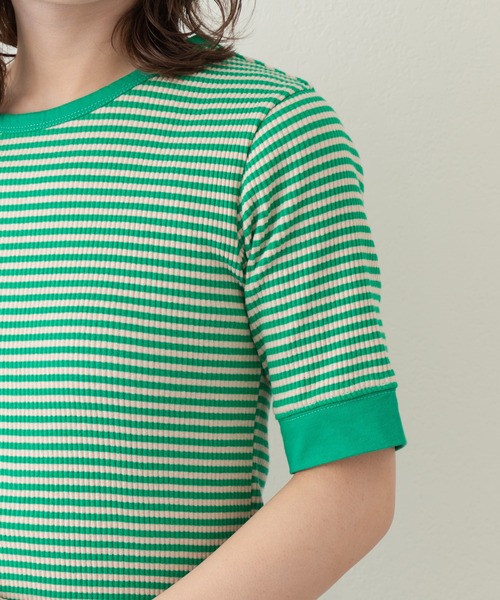 Kastane（カスタネ）の「【WEB限定】三角テレコリンガーボーダーTEE（Tシャツ/カットソー・レディース・ブラック/グリーン/ピンク・FREE）」の7枚目の写真