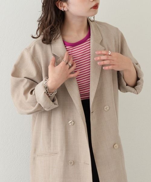 Kastane（カスタネ）の「【WEB限定】三角テレコリンガーボーダーTEE（Tシャツ/カットソー・レディース・ブラック/グリーン/ピンク・FREE）」の5枚目の写真