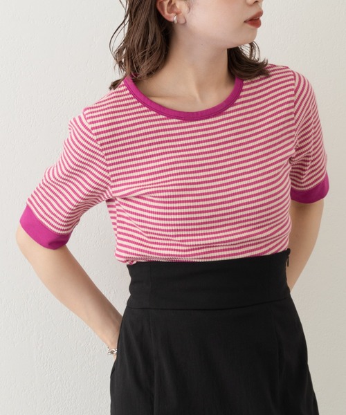 Kastane（カスタネ）の「【WEB限定】三角テレコリンガーボーダーTEE（Tシャツ/カットソー・レディース・ブラック/グリーン/ピンク・FREE）」の13枚目の写真