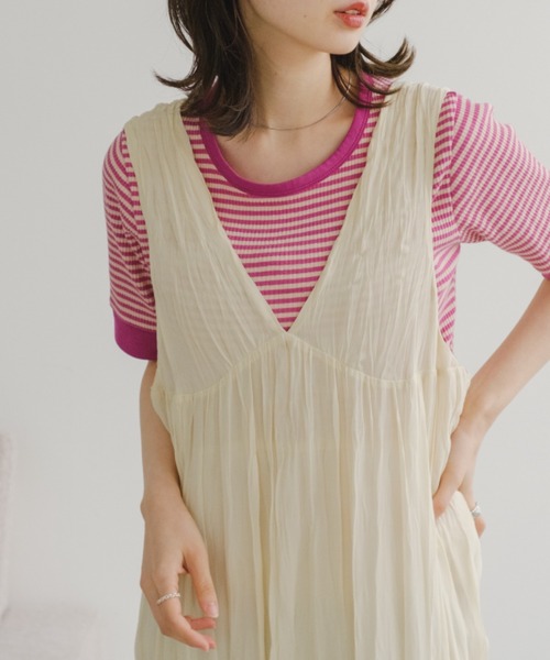 Kastane（カスタネ）の「【WEB限定】三角テレコリンガーボーダーTEE（Tシャツ/カットソー・レディース・ブラック/グリーン/ピンク・FREE）」の4枚目の写真