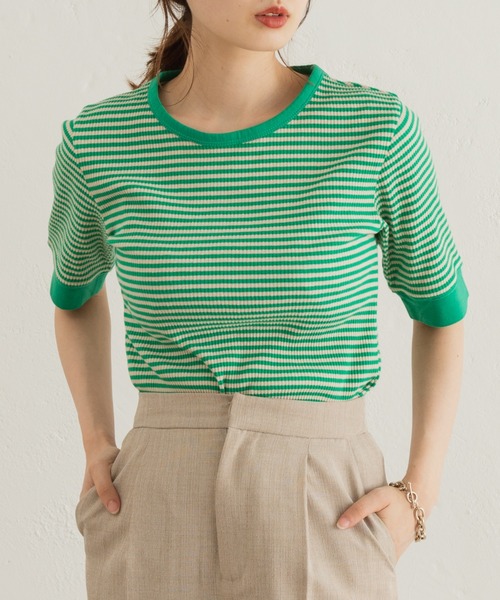 Kastane（カスタネ）の「【WEB限定】三角テレコリンガーボーダーTEE（Tシャツ/カットソー・レディース・ブラック/グリーン/ピンク・FREE）」の10枚目の写真