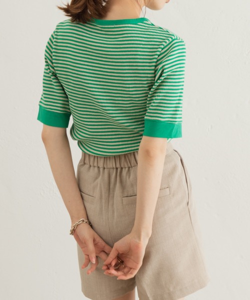 Kastane（カスタネ）の「【WEB限定】三角テレコリンガーボーダーTEE（Tシャツ/カットソー・レディース・ブラック/グリーン/ピンク・FREE）」の14枚目の写真