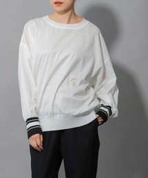 布帛×ニットリブラウンドネックプルオーバー
