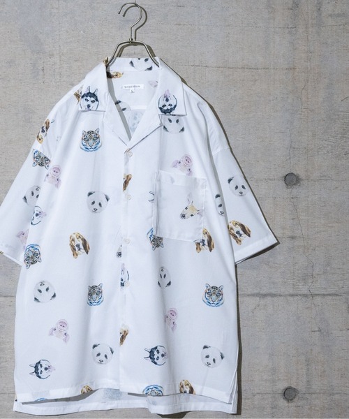 JOHN'S CLOSET(ジョンズクローゼット)の「【13】総柄オープンカラービッグシャツH/S(シャツ/ブラウス・メンズ・ブラック/ホワイト・MEDIUM/LARGE)」の1枚目の写真