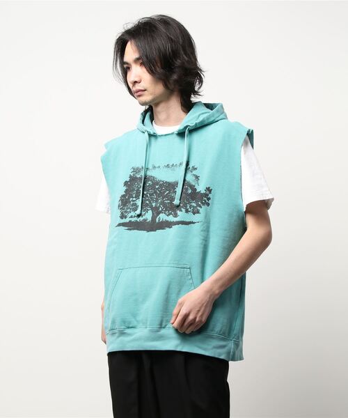 ESSAY(エッセイ)の「【ESSAY / エッセイ】PIGMENT NOSLEEVE HOODIE(ノースリーブフーディー)(Tシャツ/カットソー・メンズ・ブルー/グリーン・FREE)」の5枚目の写真
