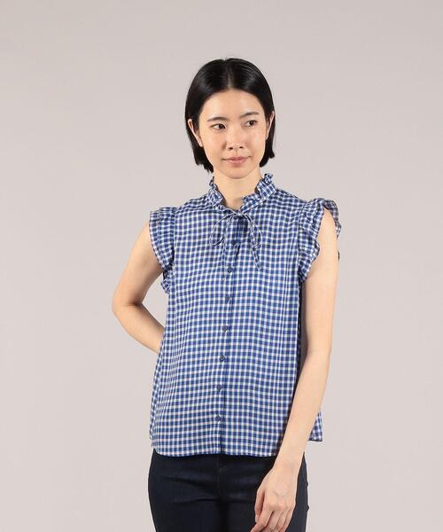 To b. by agnes b.（トゥービーバイアニエスベー）の「WS87 CHEMISE キュプラギンガムブラウス（シャツ/ブラウス・レディース・ブルー・38/36）」の2枚目の写真