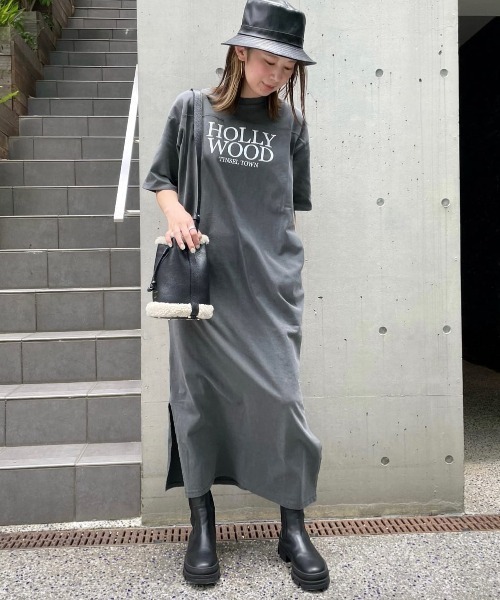 allureville（アルアバイル）の「ピグメントロゴラガーTワンピース（ワンピース・レディース・チャコールグレー/オフホワイト・2）」の17枚目の写真