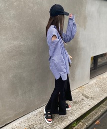 2WAY肩あきストライプシャツ
