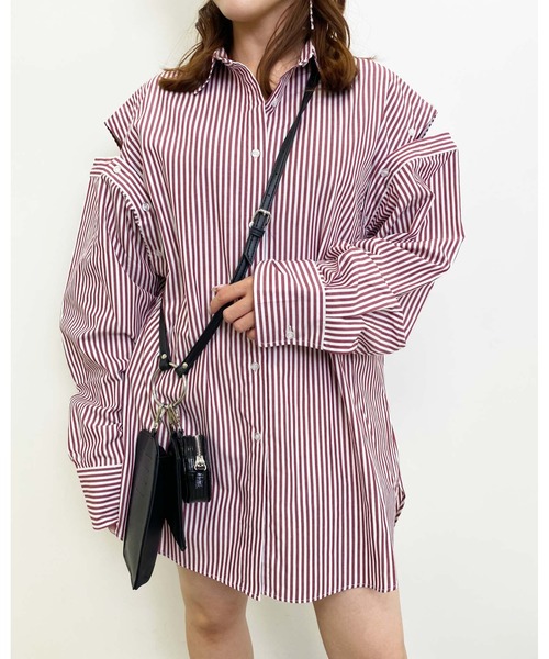 INGNI（イング）の「2WAY肩あきストライプシャツ（シャツ/ブラウス・レディース・ネイビー/グリーン/バーガンディー・M）」の20枚目の写真