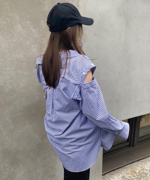 INGNI（イング）の「2WAY肩あきストライプシャツ（シャツ/ブラウス・レディース・ネイビー/グリーン/バーガンディー・M）」の22枚目の写真