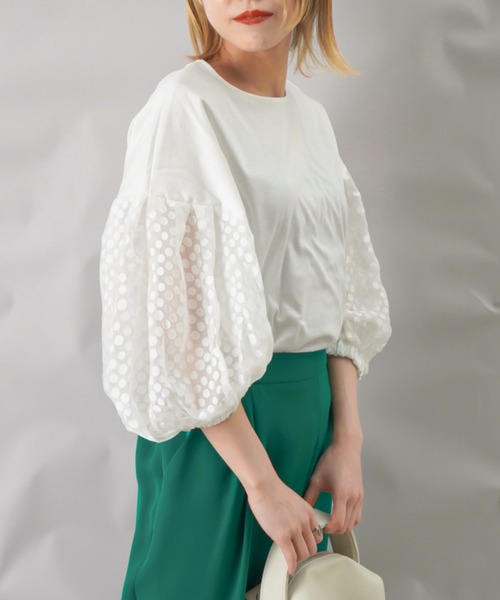 malla（マーラ）の「malla オパールスリーブカットソー（Tシャツ/カットソー・レディース・ライトグレー/オフホワイト/ブラック・FREE）」の2枚目の写真